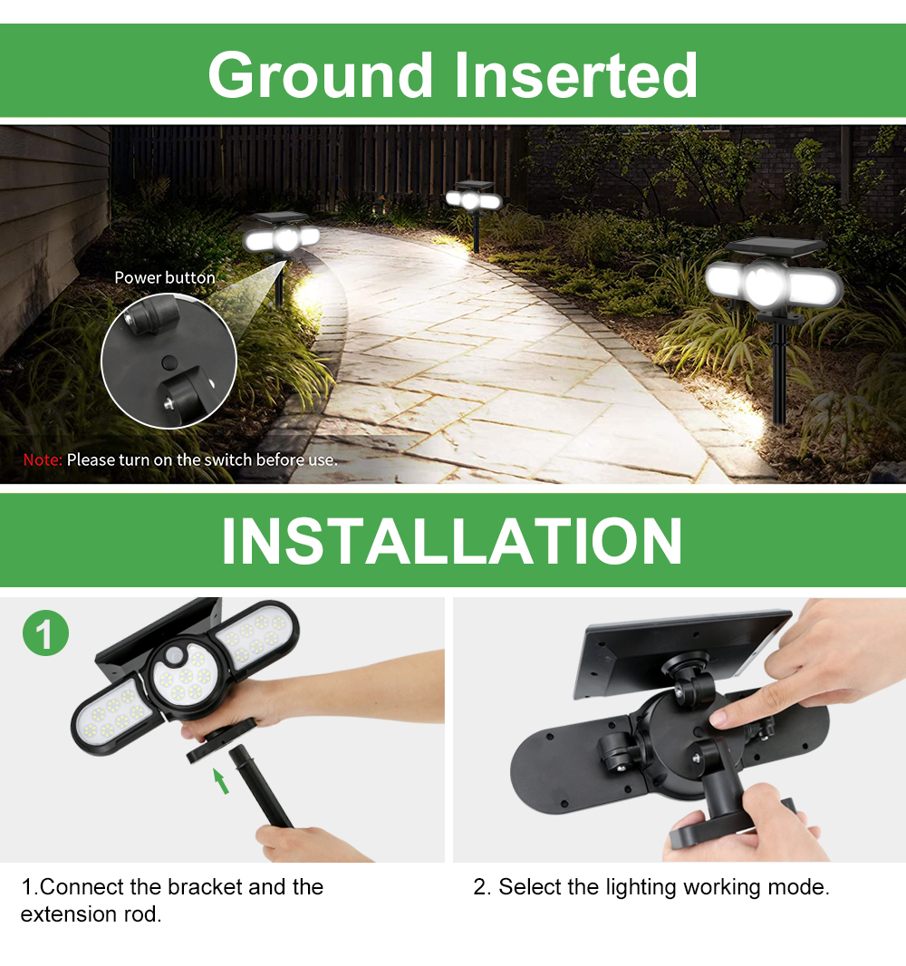 2400mAh 120LED USB Rechargeable Motion Sensor Light Three Head 140COB
