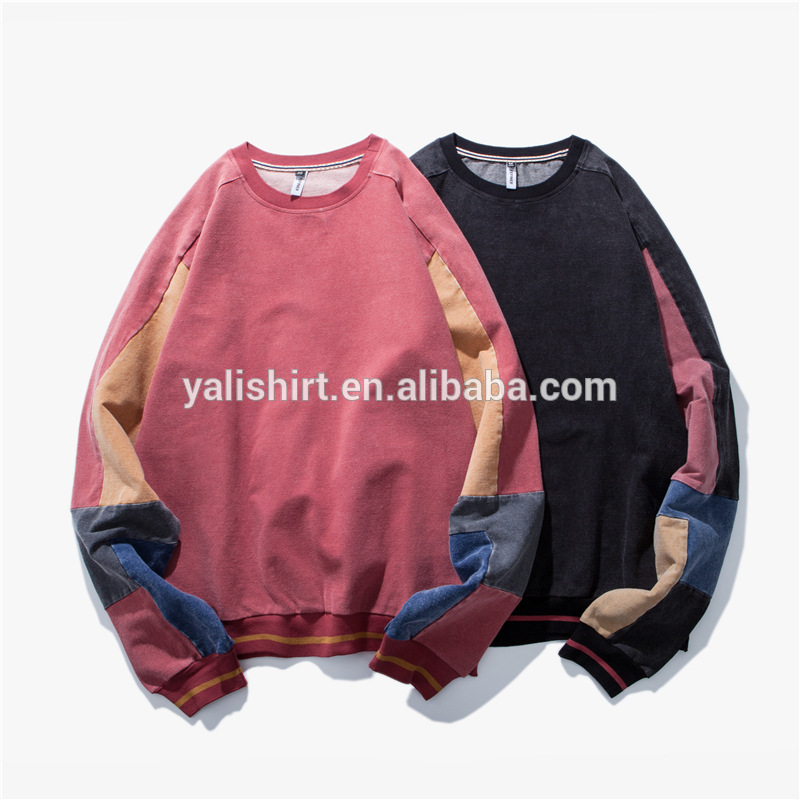 mens retro crewneck hoodies custom contrast color sweatshirt without hood
