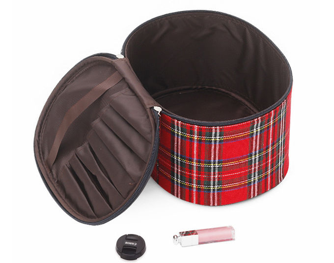 Zipper Closure Grid Cylinder Travel Toiletry Bag