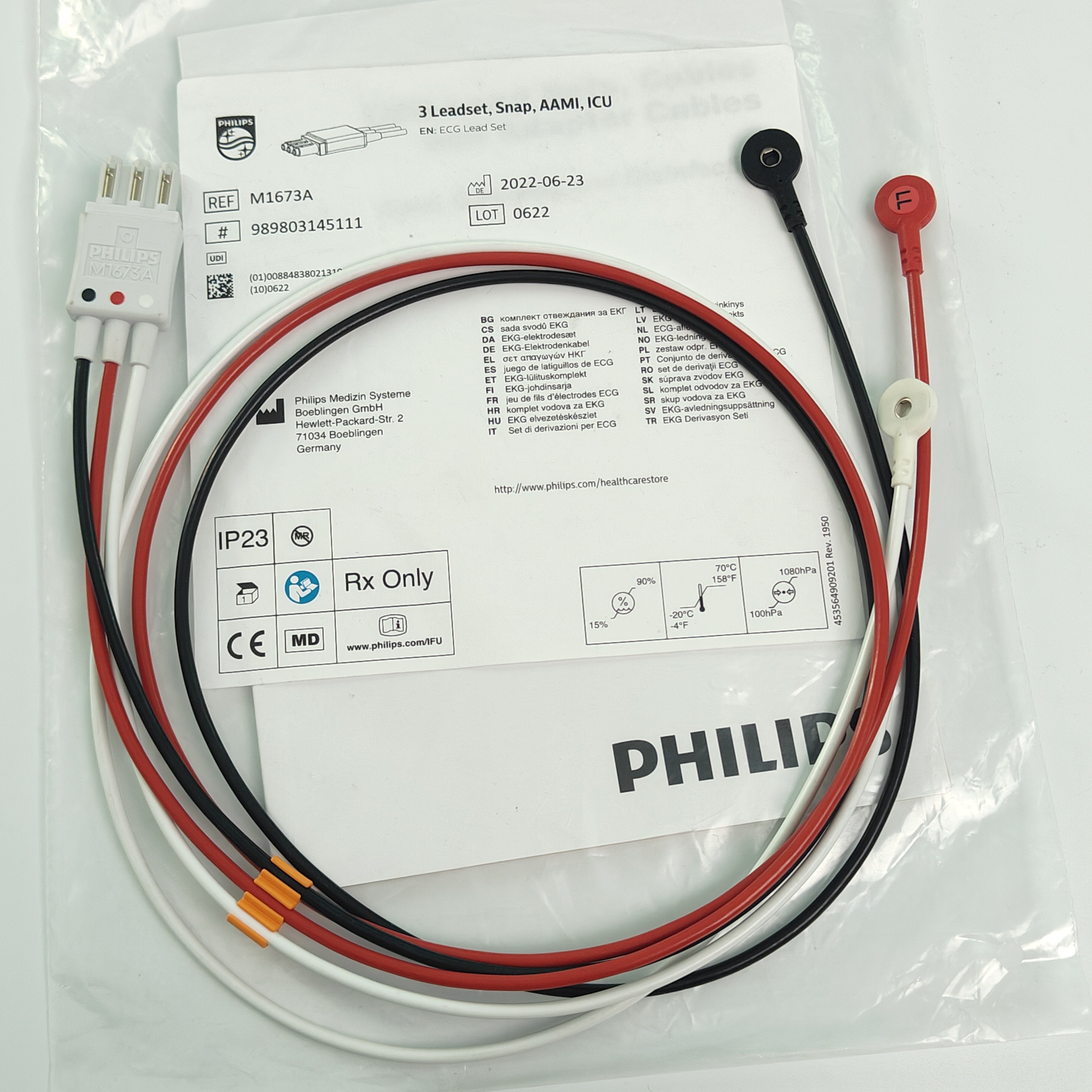 REF M1673A PHILIP Patient Monitor CBL 3 Leadset Snap AAMI ICU PN 989803145111