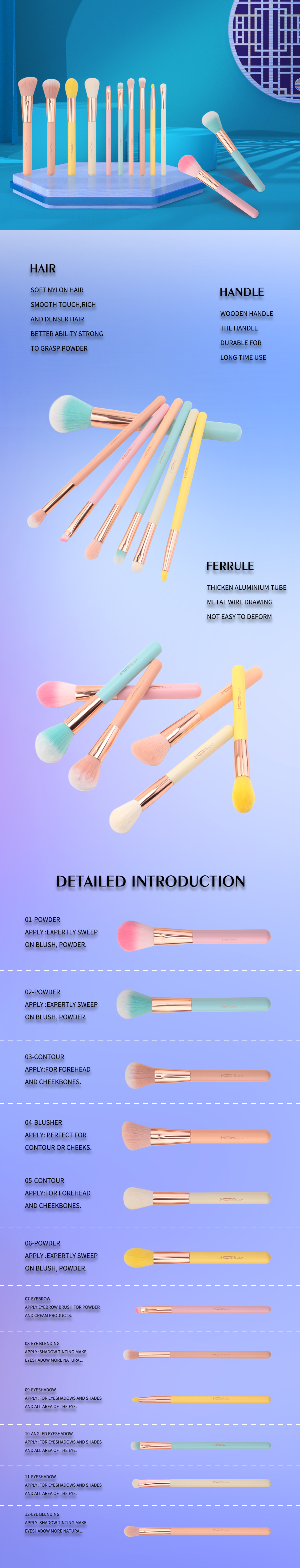 12pcs Concealer Natural Hair Cosmetic Brush Set