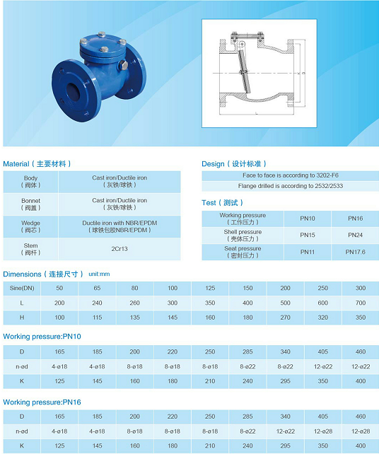 Swing Type Cast Iron Valves DIN Standard Ductile Iron Check Valves DIN3202-F6