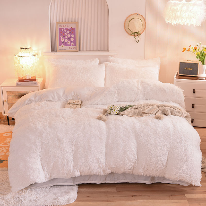 All-groups Rainbow Color Fur Velvet Fluffy Plush Soft Bedding Sheet Set for Kids Girl