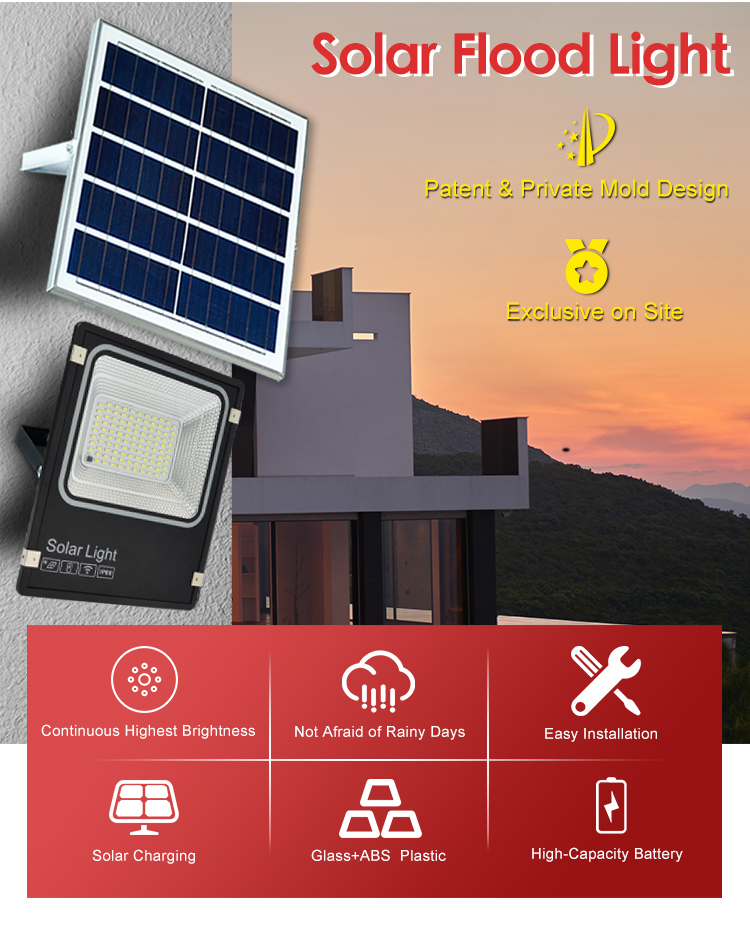 IP66 Motion Sensor Solar Flood Light 50 Watt 100w 200w Bright Solar Security Light