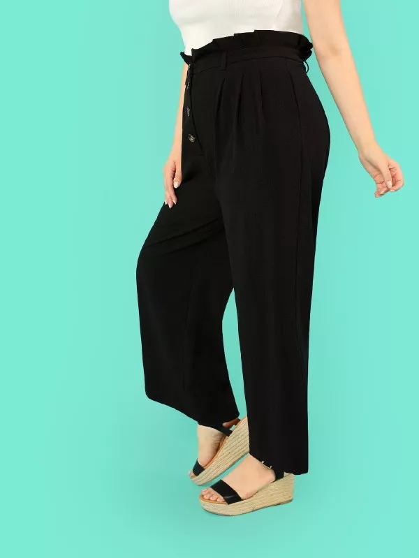 factory clothing manufacturer new style black custom women wide pants with four bottons