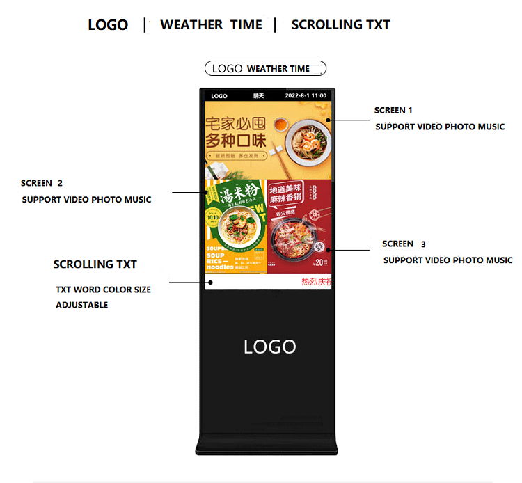 Outdoor Floor Standing Hanging Touch Screen Digital Media Player Marketing Lcd Advertising Display Equipment Hd 1080p Indoor SDK