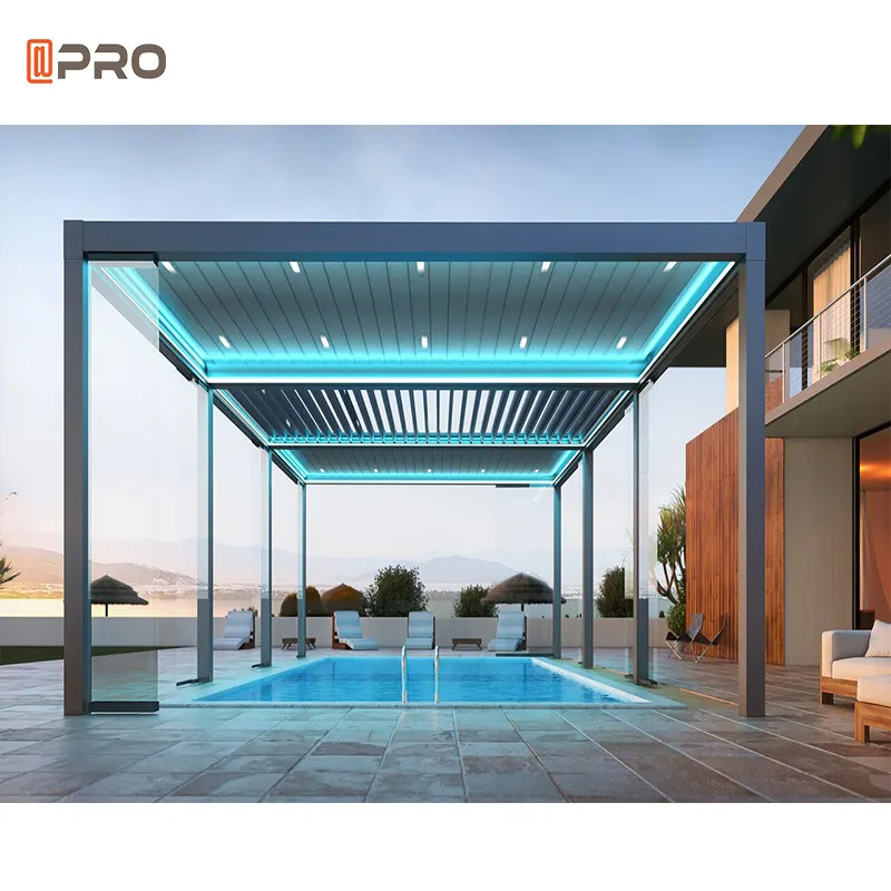Modern Louvered Gazabo Electric Aluminum Outdoor Pergola With Led Strip Waterproof