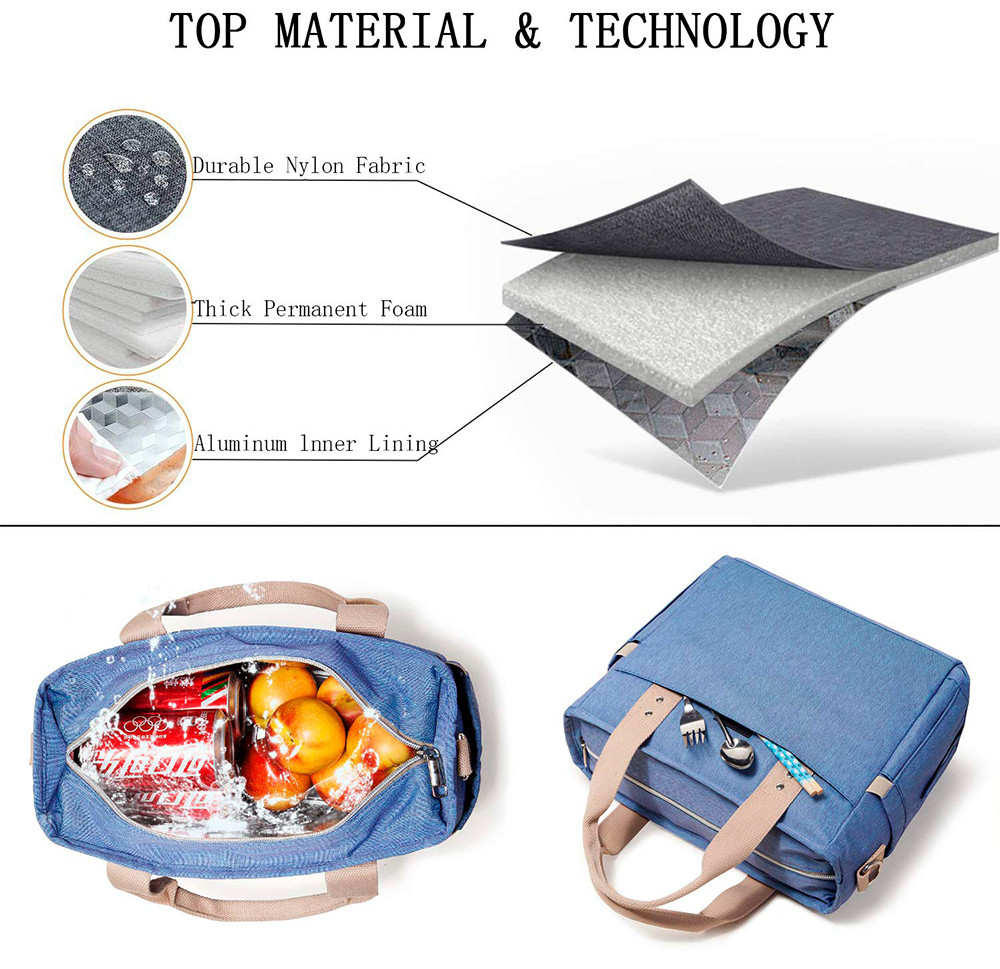 Collapsible Wide Mouth Opening Insulated Lunch Handbag