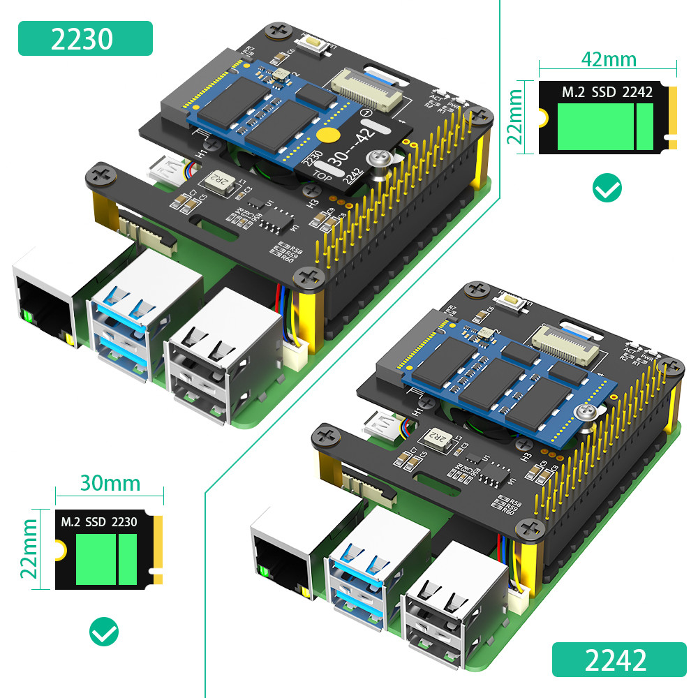 New version 3 in 1 Combo M.2 NVMe to PCIe Adapter with cooler fan and Automatic Discoloration LED for Raspberry Pi 5