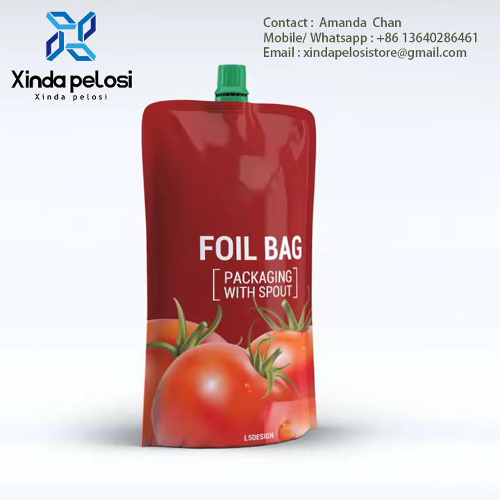 Custom Disposable Juice Nozzle ,Cream Mousse Beverage, Honey Granule Ketchup Soup Food Stand Pouch Bag