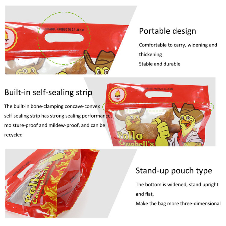 Flexible Hot Roast BBQ Fried Chicken Duck Zipper Transparent Bag Plastic Stand Up