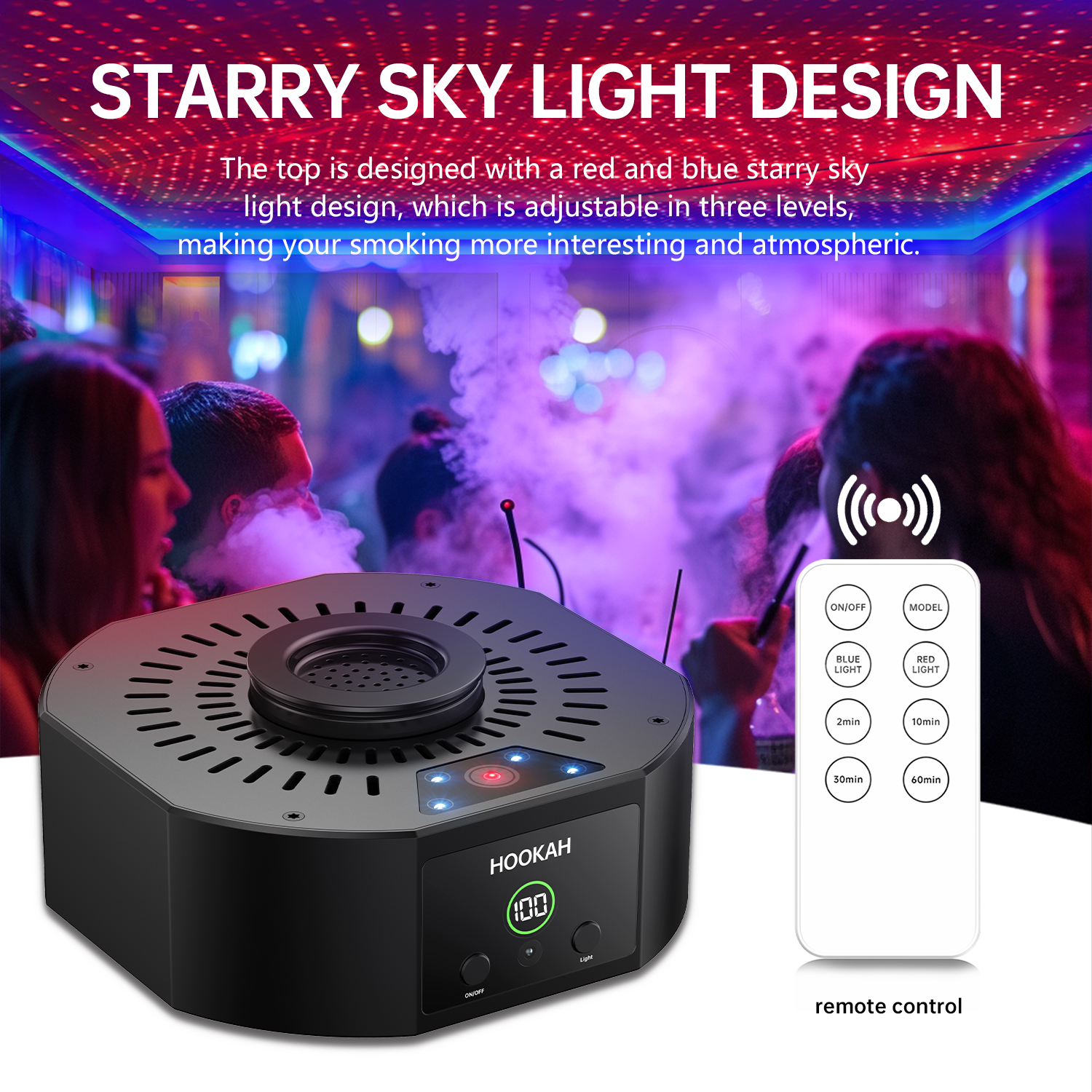 Black Electric Shisha Hookah Bowl with Temperature Adjustable LED and Unique Design