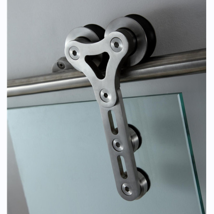 Frost Tempered Glass Door Sliding With Polished Round Hole Handle