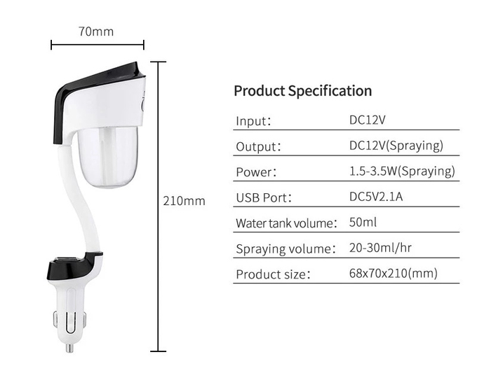 50ml 2 Atomizing USB Car Mounted Car Aroma Diffuser Air 30ML/H 0