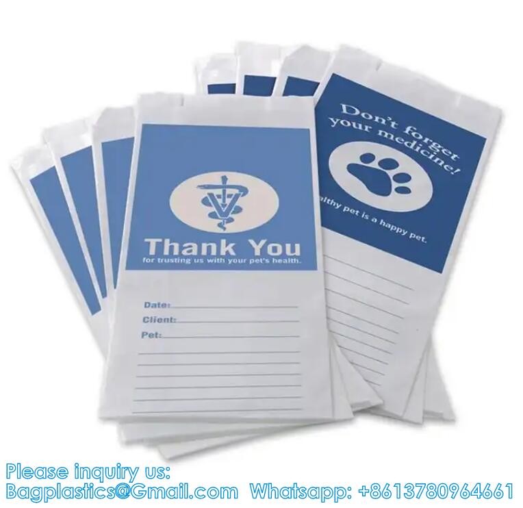 Pharmacy Bag, Prescription Bag 8" x 5" x 17”Pharmacy Paper Bag Medicine Container, Medication Pack