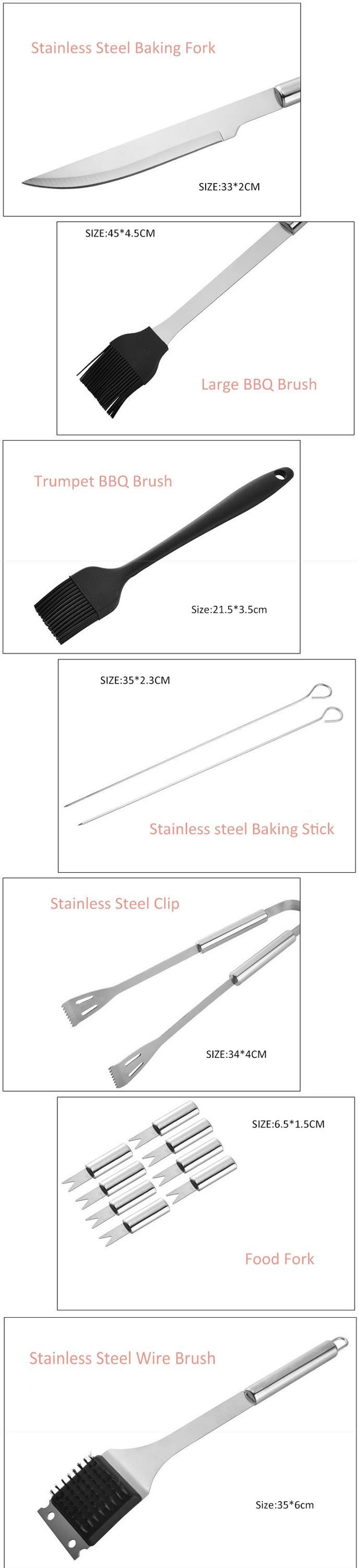 Multifunctional BBQ Grill Supplies Stainless Steel Barbecue Utensils With Storage Bag
