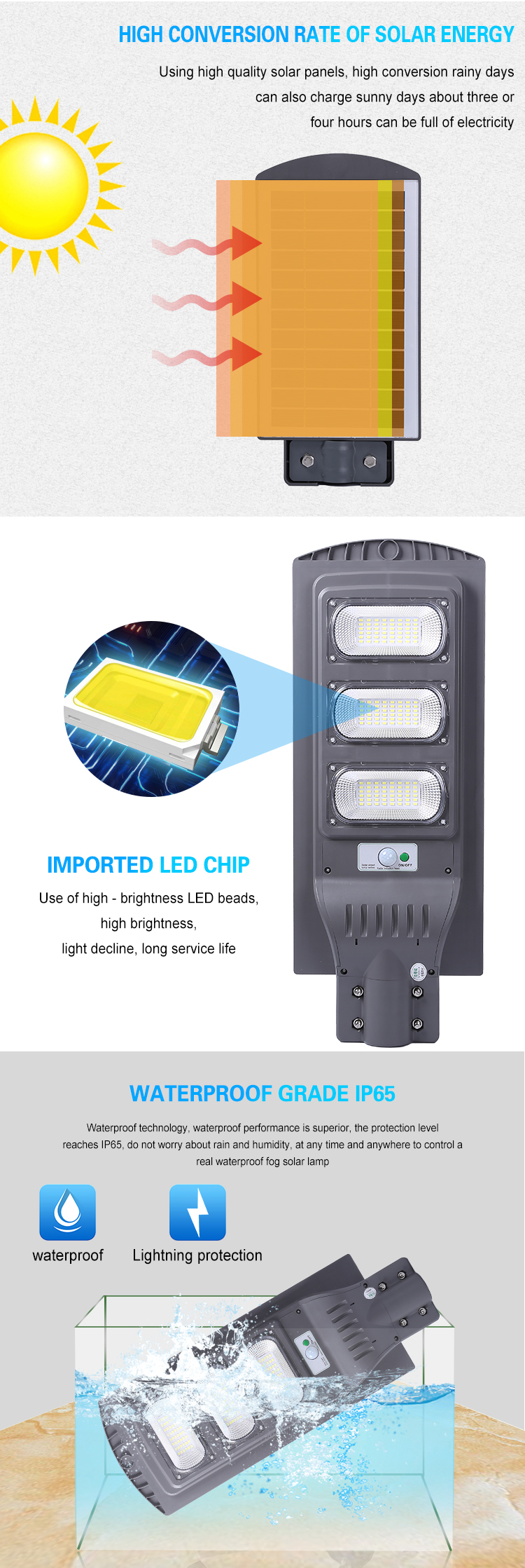 30w 60w 90w 120w LED Solar Powered Lights Integrated Motion Detector Street Lights