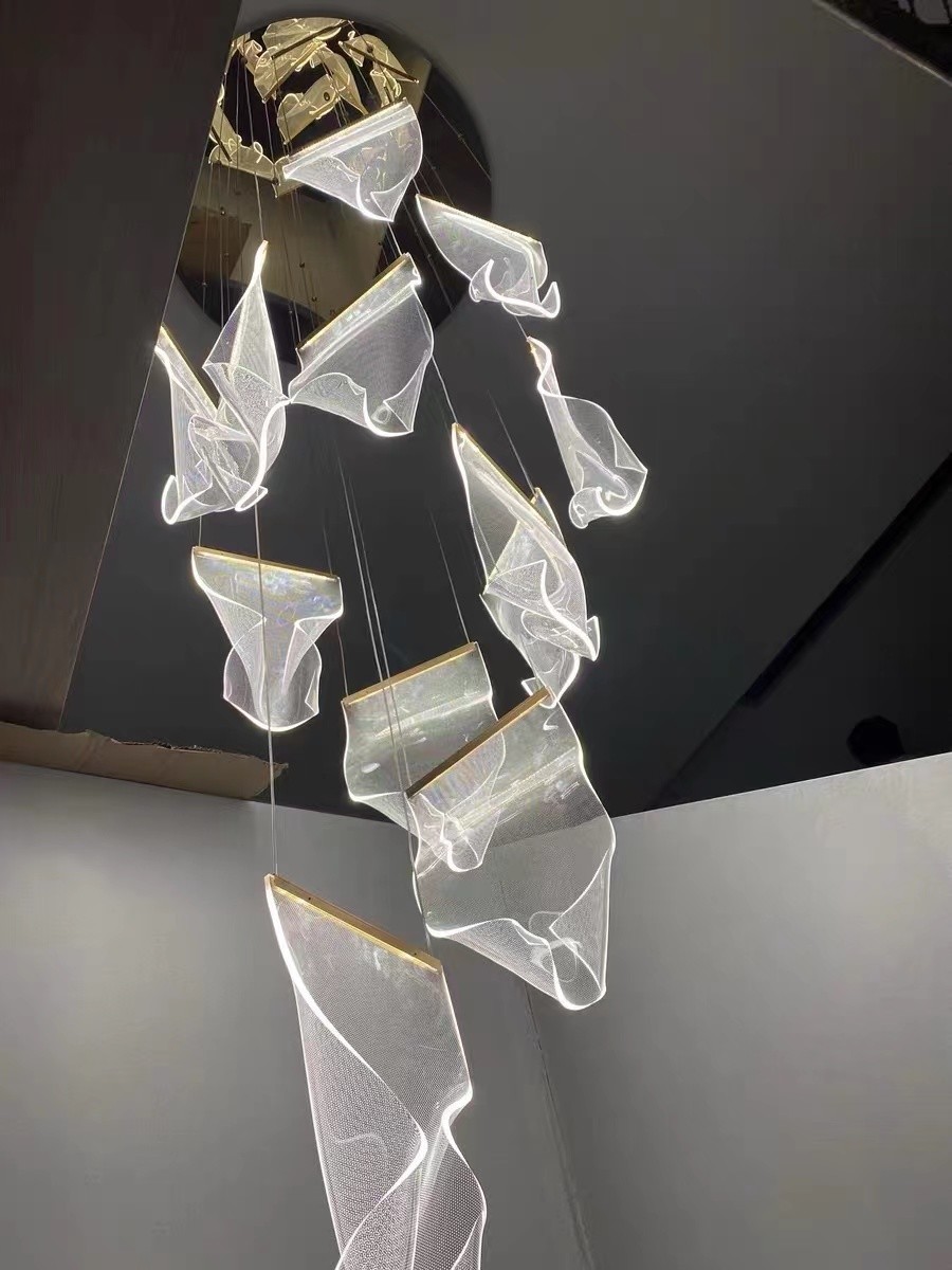 Nordic Luxury Hotel Large Big Led Ceiling Lobby Glass Pendant Chandelier Crystal Modern Atmosphere Light