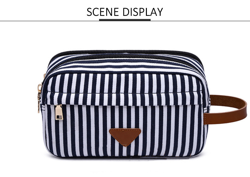 Multifunction Striped Canvas Makeup Brush Bags For Women