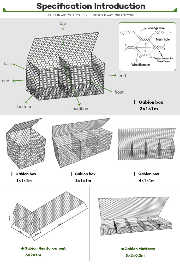 Hexagonal Woven Gabion Basket Filled With Soil/Sand/Rock 3.4mm Selvage Wire Easy And Installation