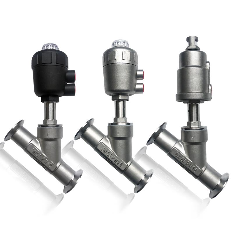 Tri-Clamp Ends Pneumatic Actuator Angle Seat Valve with Stainless Steel 304 Cylinder
