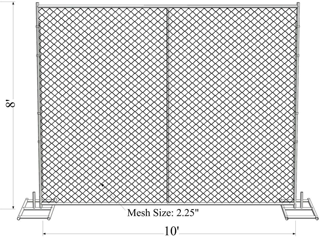 6'x12' temporary chain link fence panels tubing 1⅜"(35mm)x 16ga thick aperture 2"x2"(50mm x 50mm) x 13ga/2.3mm