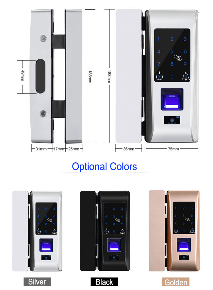 Glass Door Fingerprint Front Door Lock Touch Screen Password Code RFID Card Keyless