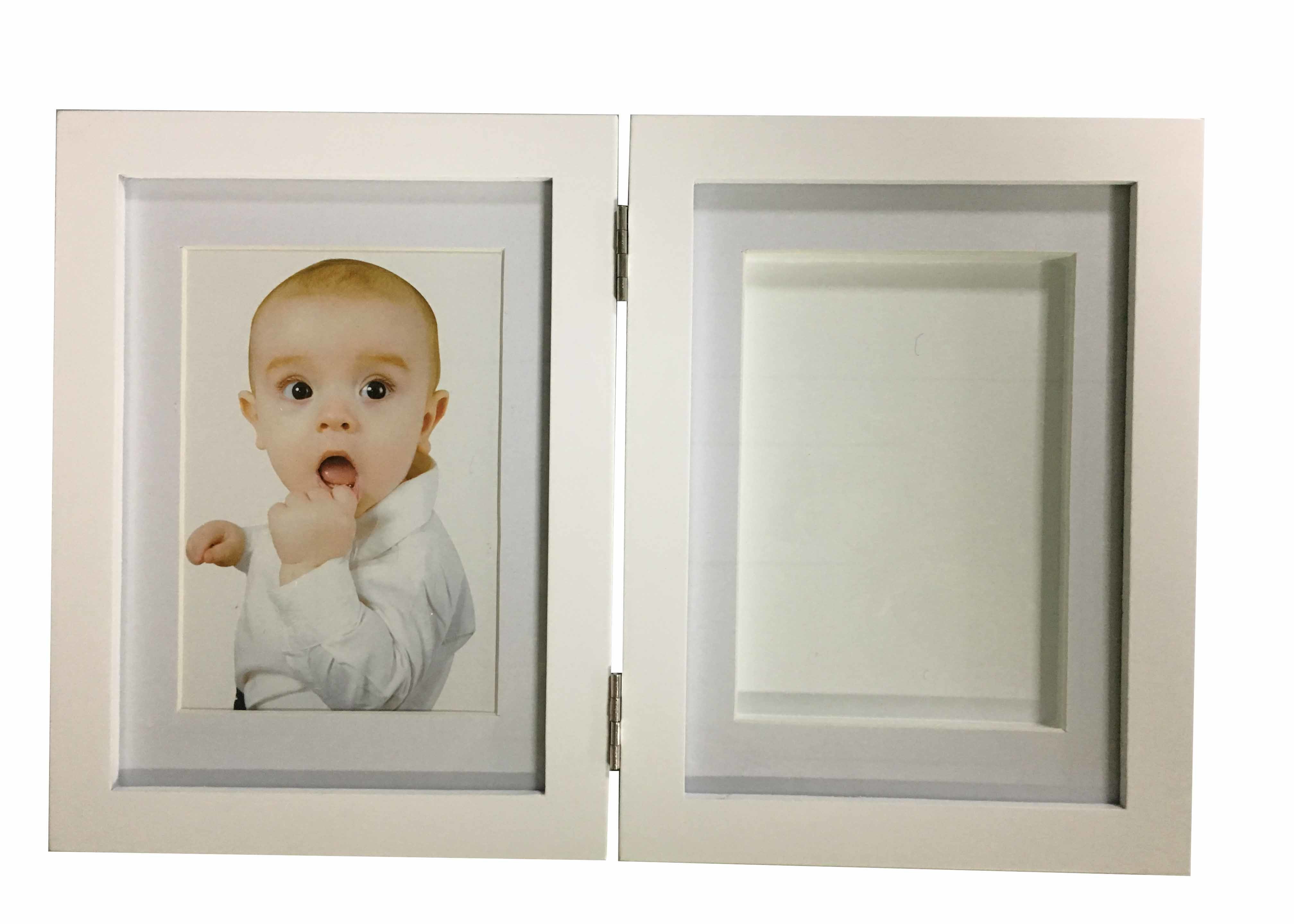 White Folded Wooden Baby Hand And Footprint Impression Kit For Newborn