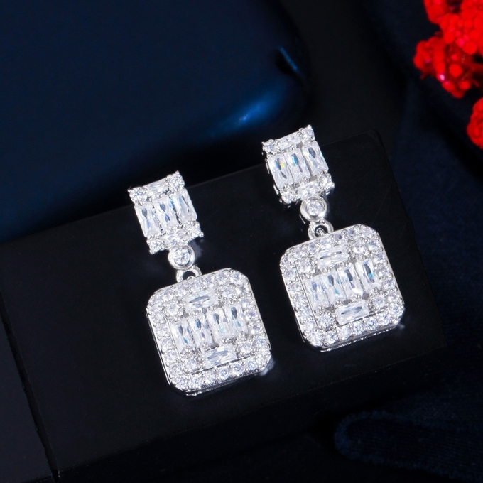 Fashion Wedding Jewelry Earring Full Crystal Rhinestone square Shape Bridal Jewelry Earrings