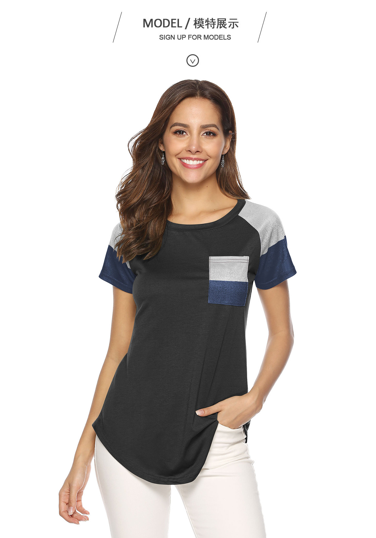 Custom Apparel O-Neck Short Sleeve Women Printed Basic Cotton Pocket Blouses
