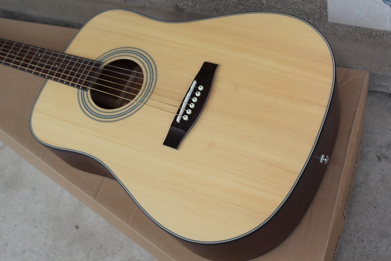 Factory custom 41 inch 20 frets 18 natural wood color acoustic guitar with solid top mahogany back