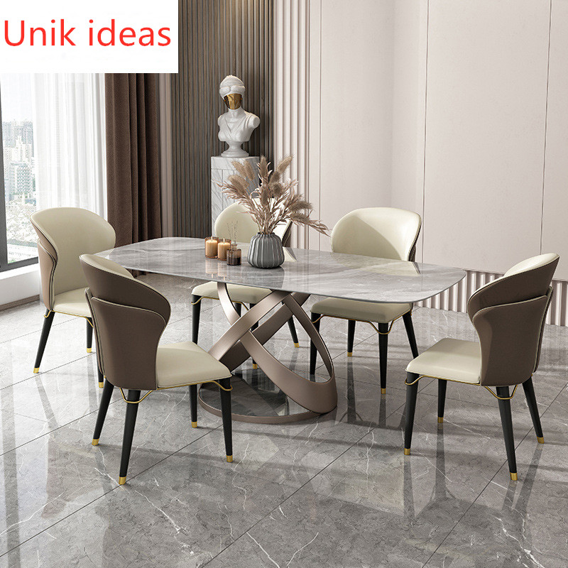 White Grey Marble Stone Dining Table And Chairs 4 6 Pc Dining Room Set