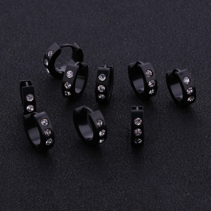 Custom CZ Earring Jewelry Hopp Earrings Black Plated Studs Circle Clip on Earrings