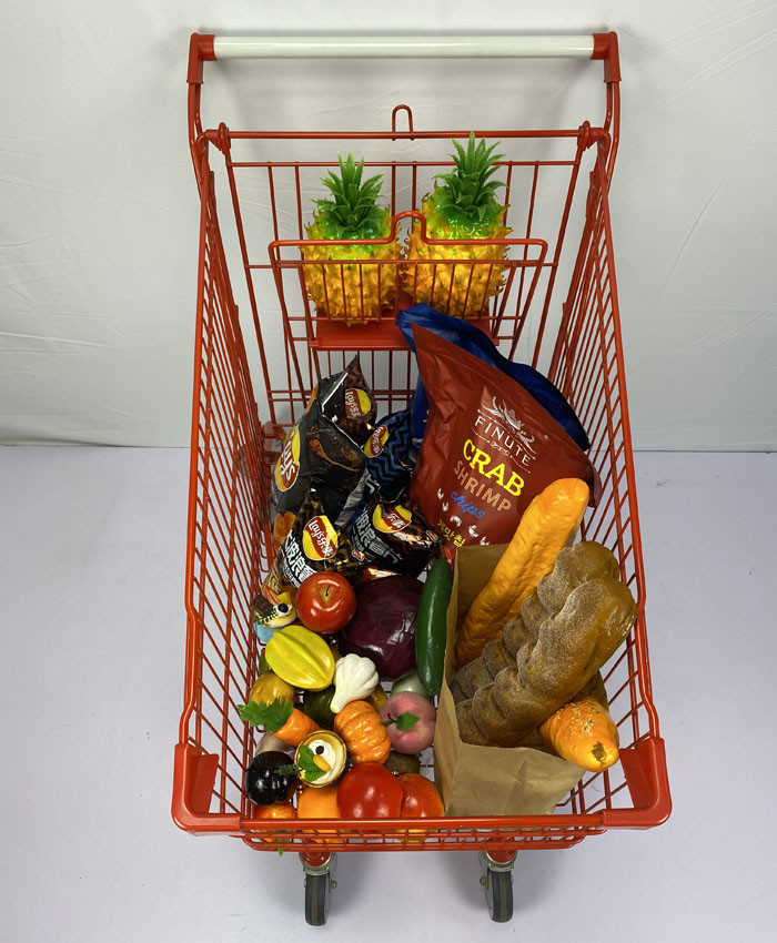 Large Capacity 180L Steel Shopping Cart European Style Red Custom Shopping Trolley Cart