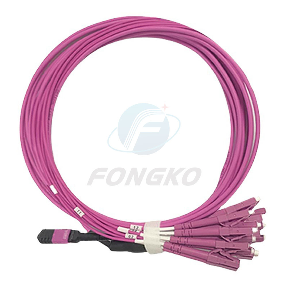 8 Fiber OM4 MPO to LC Patch Cord MPO to LC Fiber Optic Breakout Cable