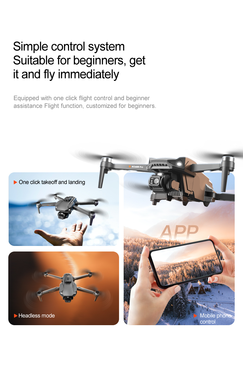 NO Private Mold Rg608 Drone 4k Dual Camera Mini Helicopter Quadcopter Toy Foldable Rc Drone Headless Mode Mini Drones With Obstacle Avoidance