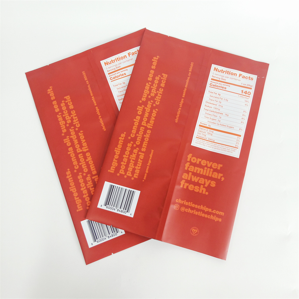 New Wholesale Factory Food Grade Mylar Back Seal Bag Food Packaging Pouch For Potato Chips