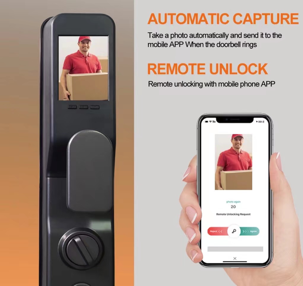 6068 Mortise Tuya APP Password Card Fingerprint Electronic Door Lock With Face Camera 6kg