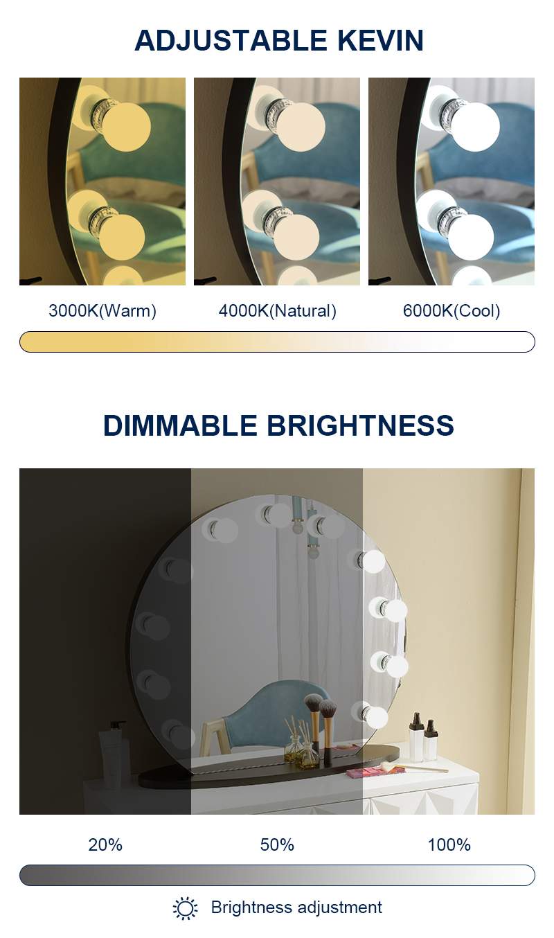 Desktop Makeup Mirror With Lights Custom Hollywood Style Round Led Bathroom Mirror