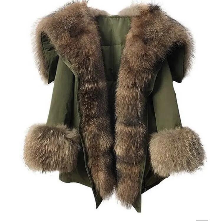 High Quality Thick Warm Raccoon Fur Parka Jackets Fashion Winter Down Padded Real Fur Lining Puffer Coat for Womens