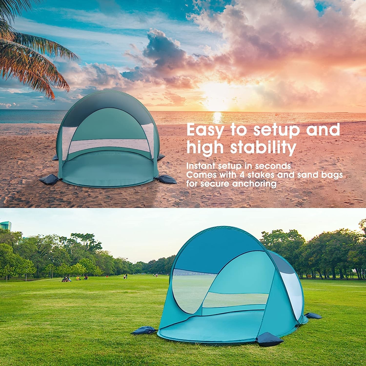 Pop Up Beach Tent, Portable Outdoor Beach Shade Tent, UPF 50+ Baby Beach Shelter, Easy Setup Windproof Waterproof
