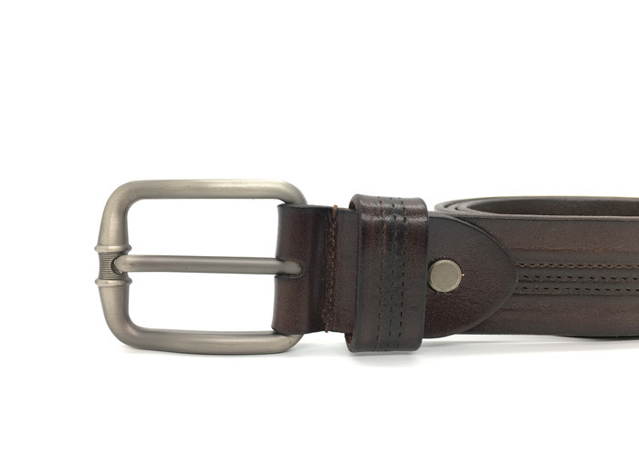 3 Lines Stitch Mens Leather Dress Belt Pin Buckle 1.5 Wide Black And Brown Color