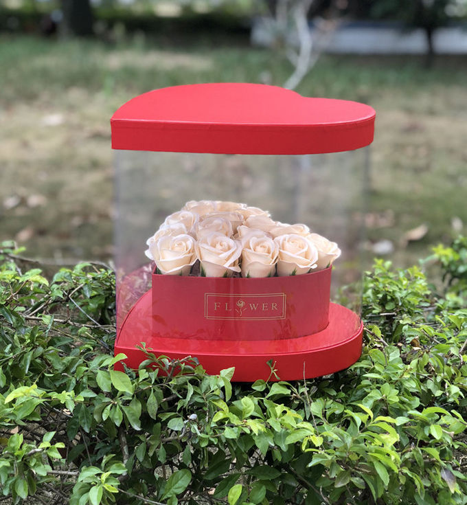 Clear PVC Window Luxury Rose Bouquet Gift Box , Mini Mirror Flower Box With Lid