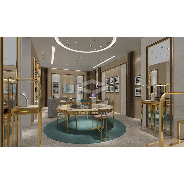 Custom Luxury Jewelry Store Showcase Furniture Electroplated Brushed