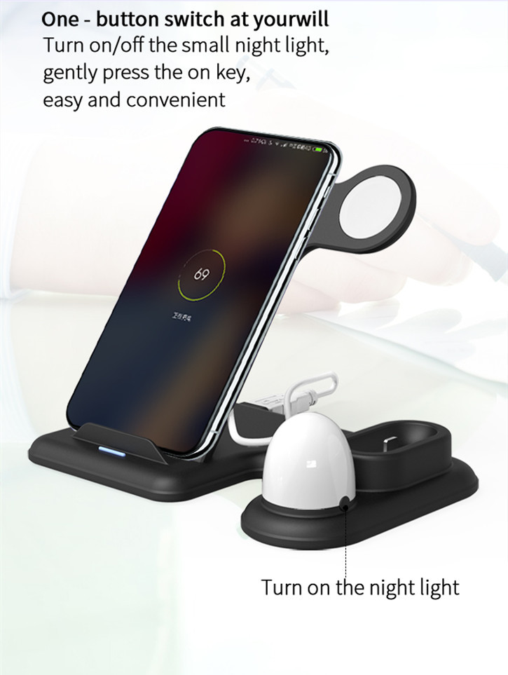 4 In 1 9V 5V 2A Qi Wireless Charge Dock With LED Night Light