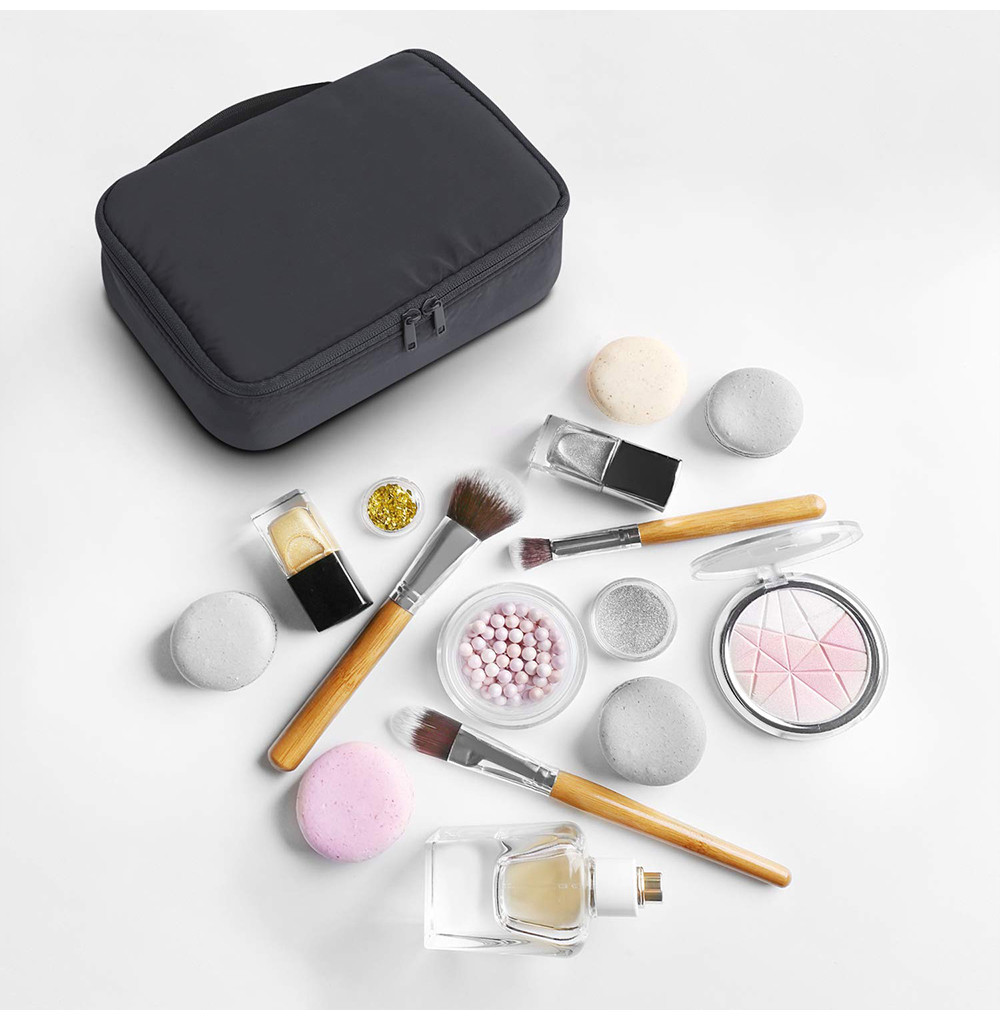 Double Zipper Polyester Cosmetic Toiletry Bag For Travel