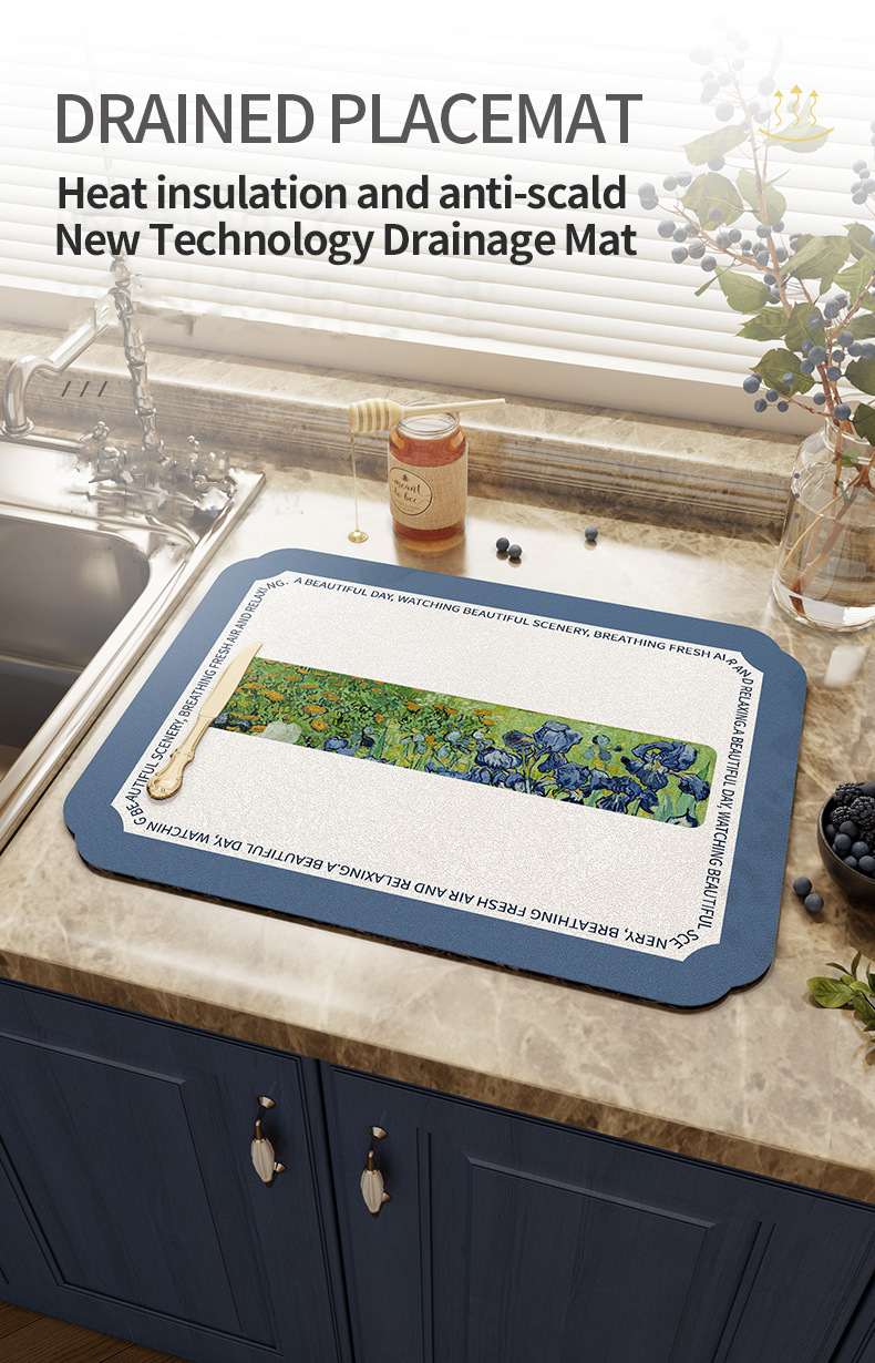 Customized Kitchen Accessories Diatomite Water Absorbent Place-mats for Dinner Table