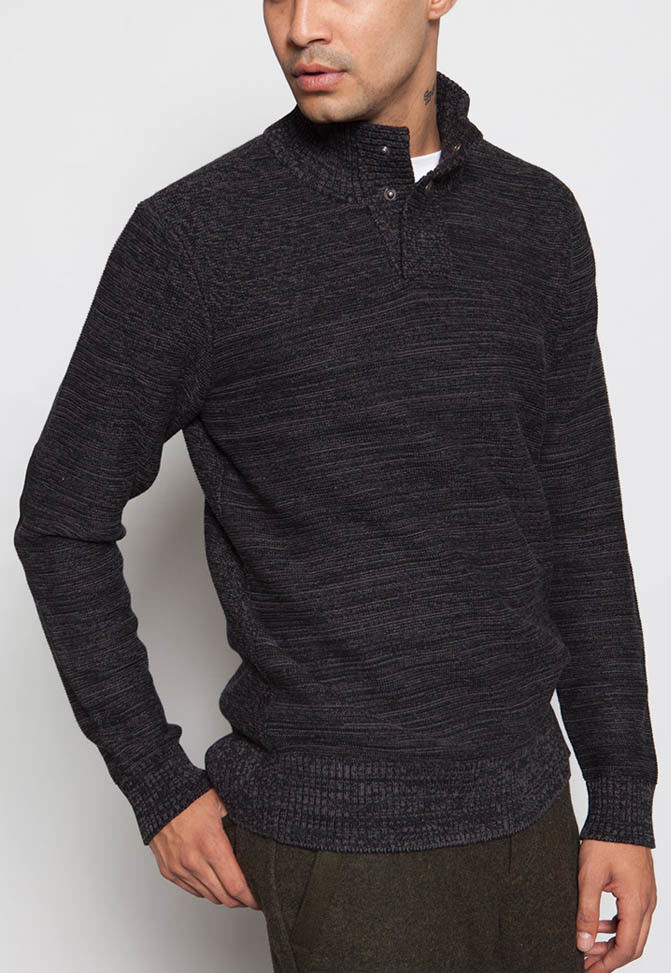 Black Plaid Sherpa Pullover Sweater , Full Cotton Cable Mock Neck Sweater