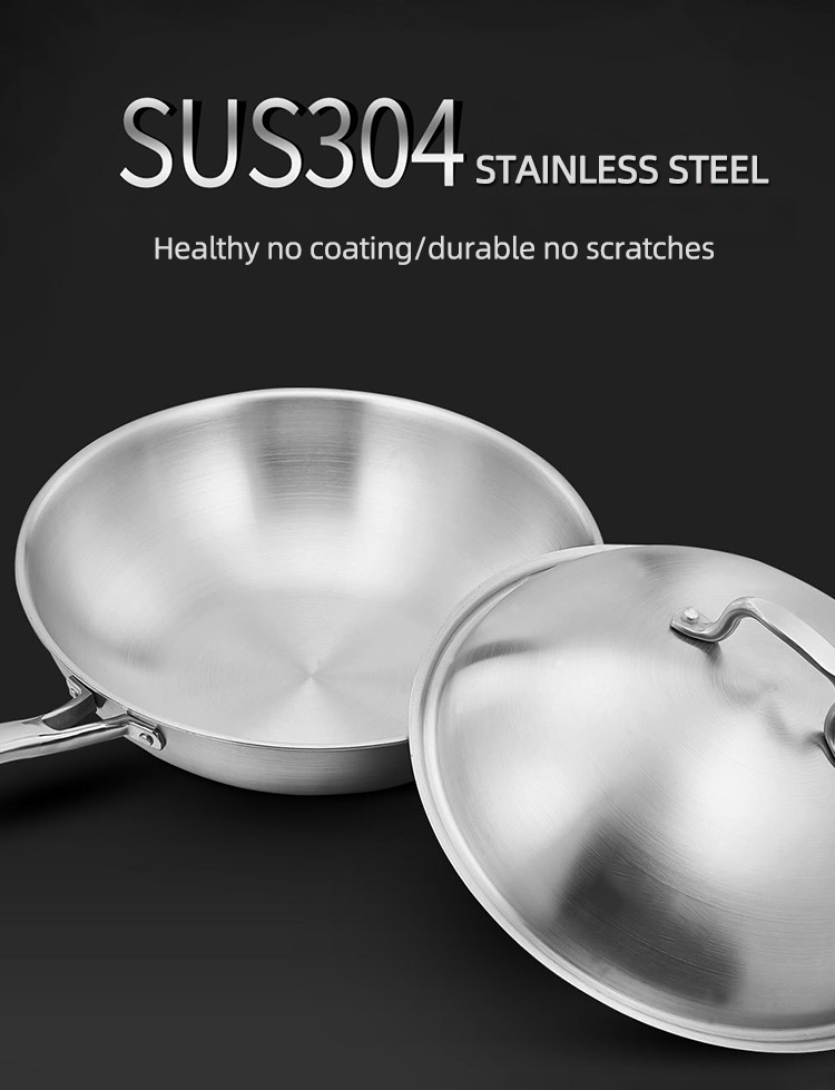 18/8 Stainless Steel Kitchen Non Stick Cooking Pot Wok With SS Lid