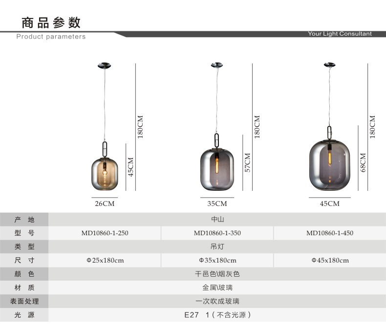 Glass industrial style bar chandelier living room bedroom study wax gourd Chandelier（WH-GP-91)